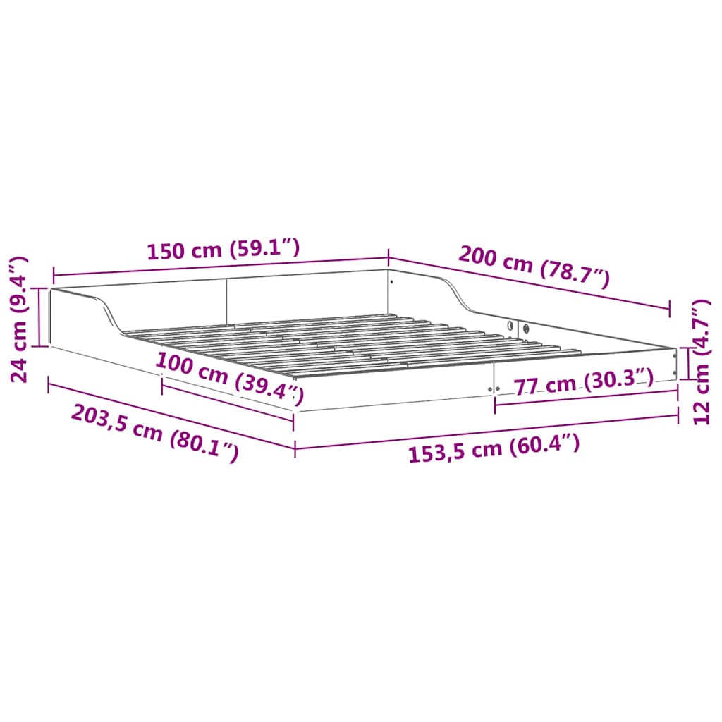 vidaXL Bed Frame Brown 150 x 200 cm Solid Pine Wood