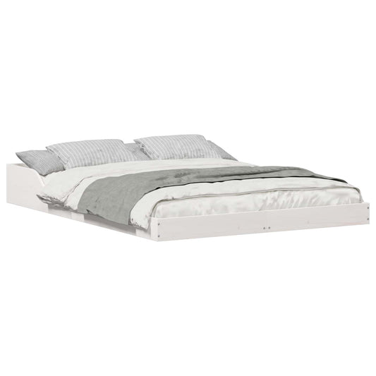 vidaXL Bed Frame White 135 x 190 cm Solid Pine Wood