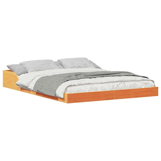 vidaXL Bed Frame Wax Brown 135 x 190 cm Solid Pine Wood