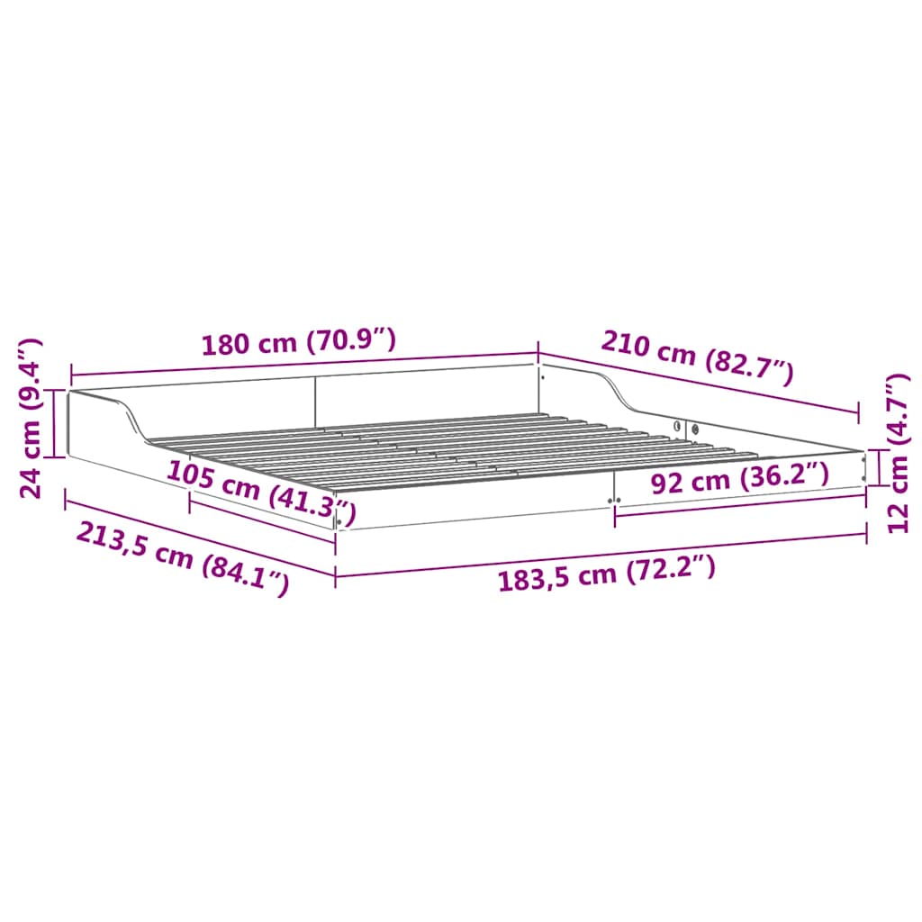 vidaXL Bed Frame Wax Brown 180 x 210 cm Solid Pine Wood