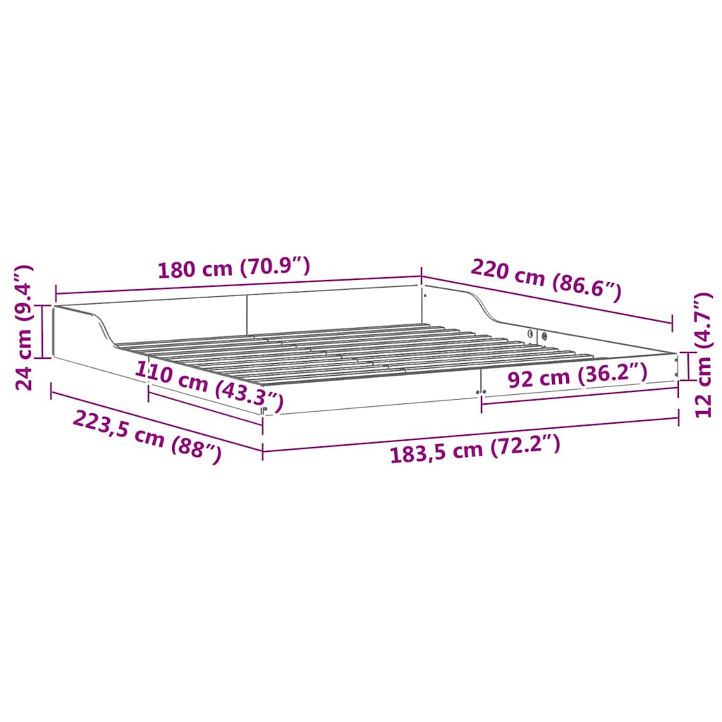 vidaXL Bed Frame Brown 180 x 220 cm Solid Pine Wood