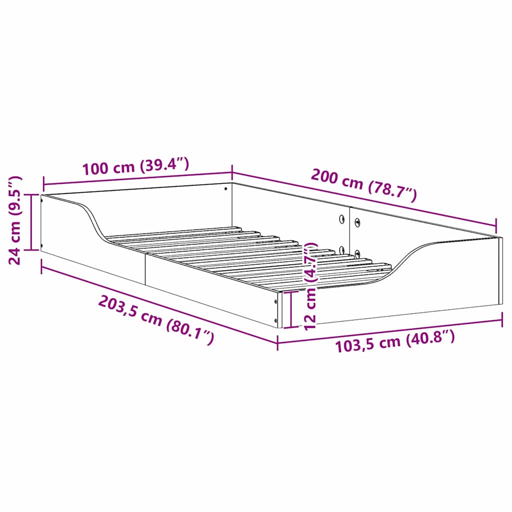 vidaXL Bed Frame Brown 100 x 200 cm Solid Pine Wood