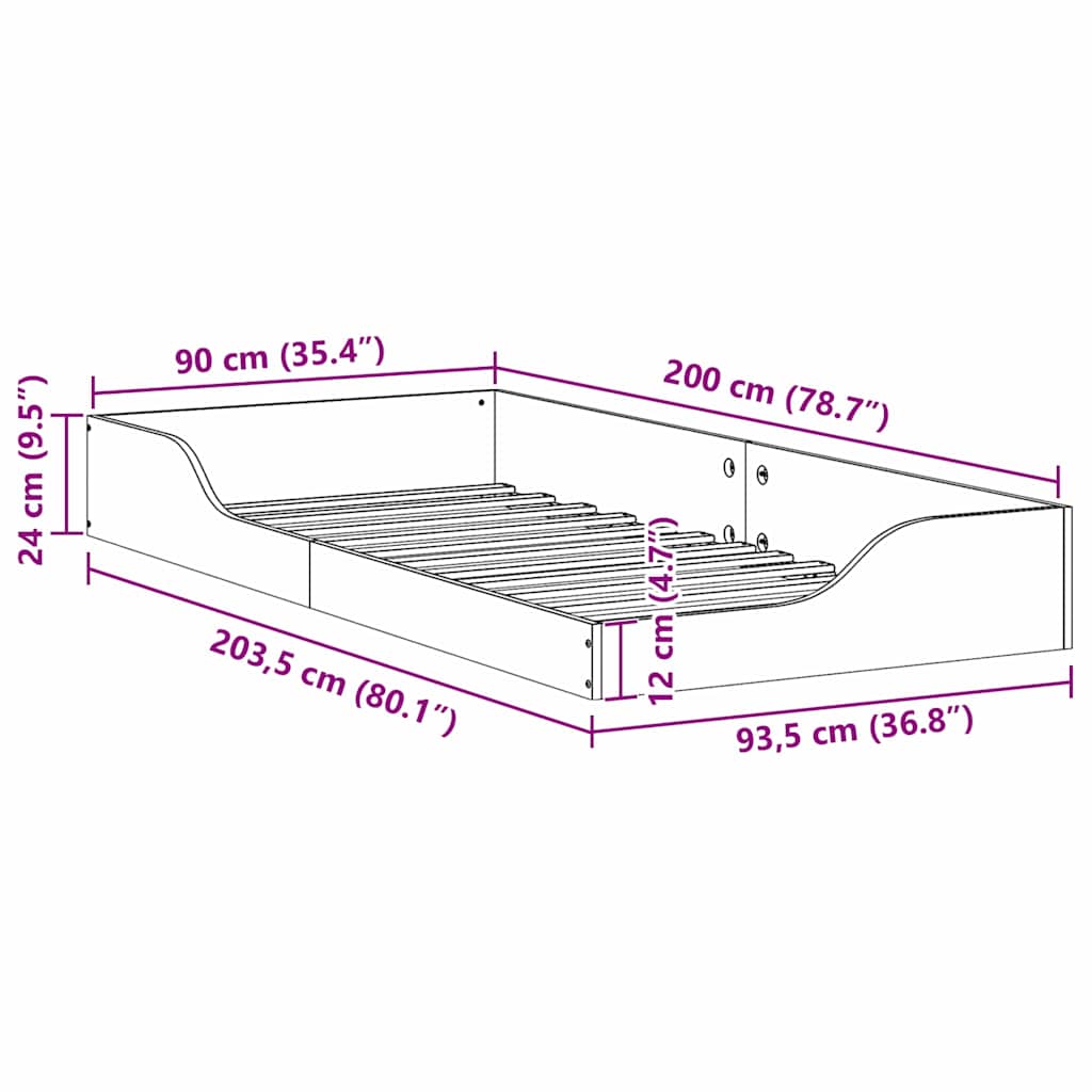 vidaXL Bed Frame White 90 x 200 cm Solid Pine Wood