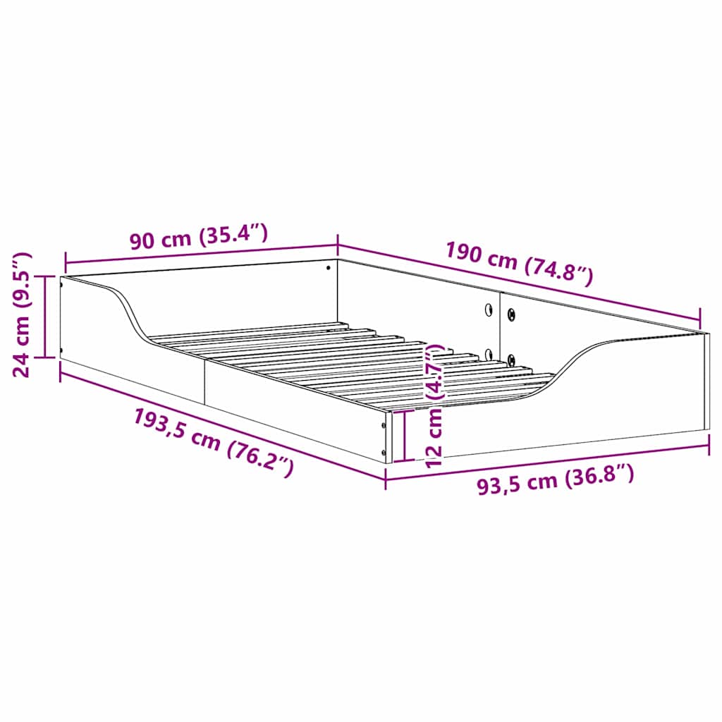 vidaXL Bed Frame White 90 x 190 cm Solid Pine Wood