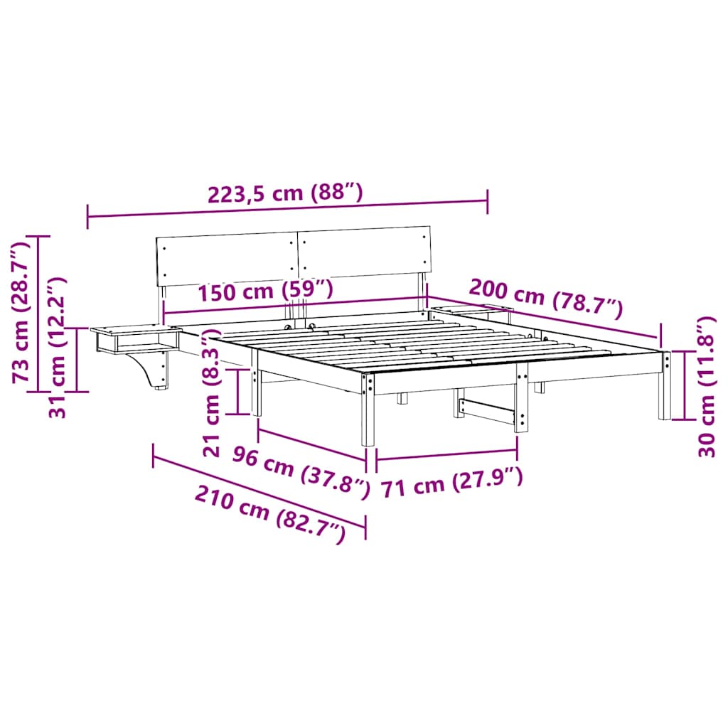 vidaXL Bed Frame with Headboard Wax Brown 150 x 200 cm Solid Pine Wood