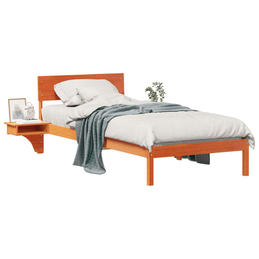 vidaXL Bed Frame with Headboard Wax Brown 90 x 200 cm Solid Pine Wood