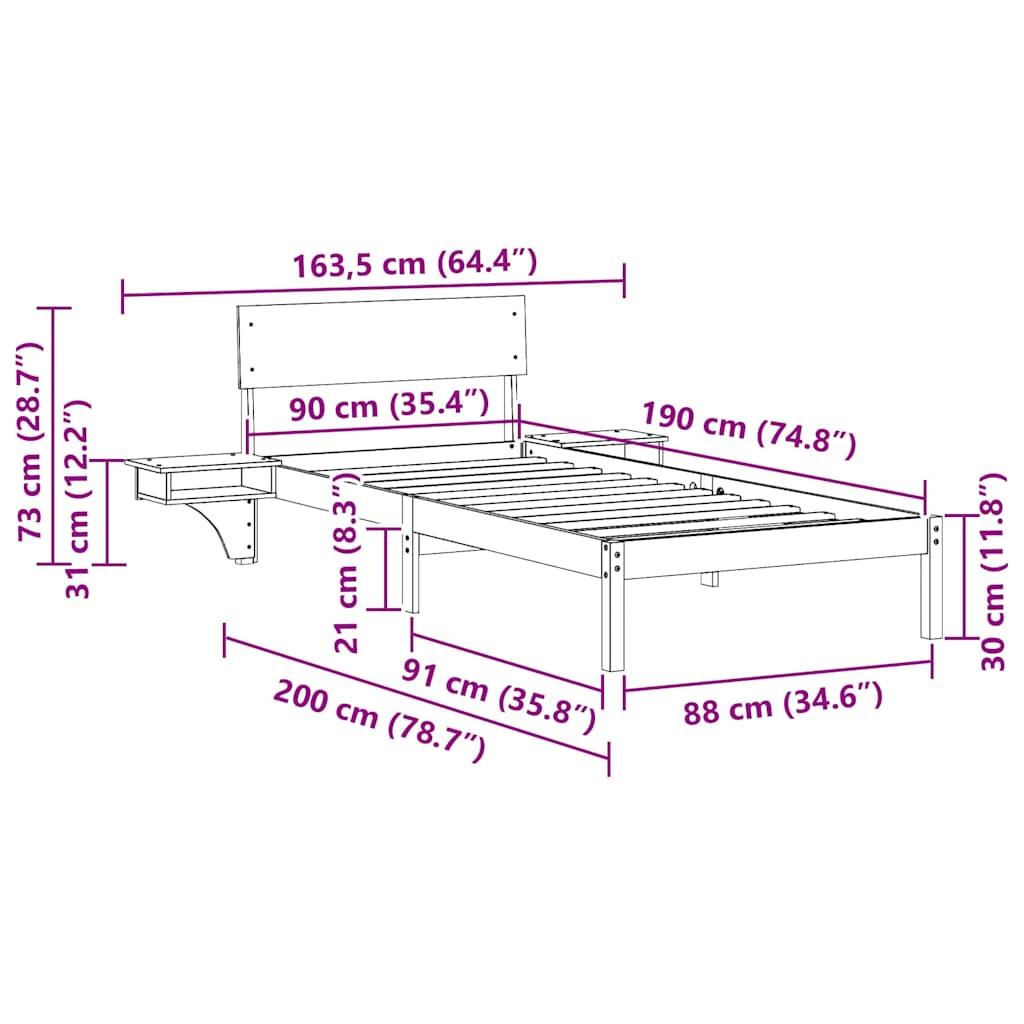 vidaXL Bed Frame with Headboard White 90 x 190 cm Solid Pine Wood