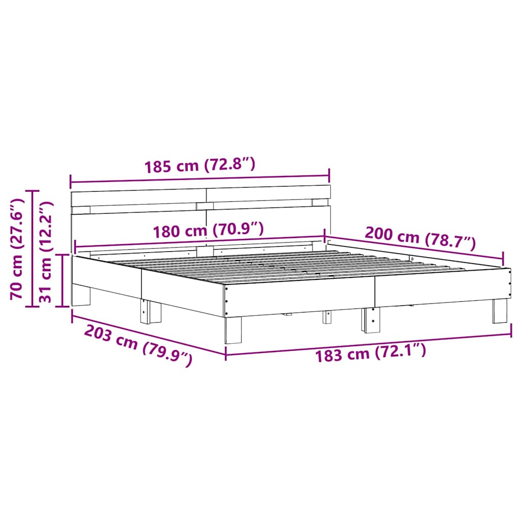 vidaXL Bed Frame Old Wood 203 x 185 x 70 cm Engineered Wood