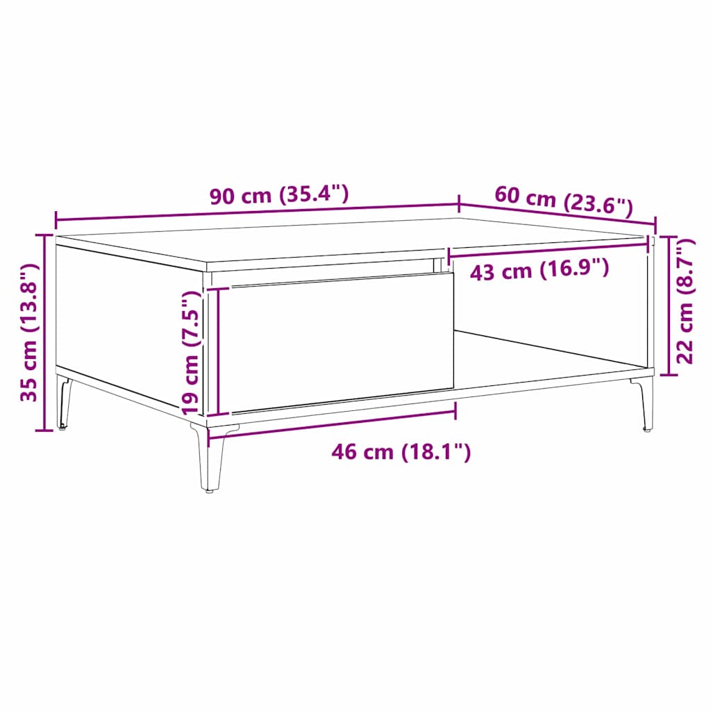 vidaXL Coffee Table Artisan oak 90 x 60 x 35 cm Engineered Wood