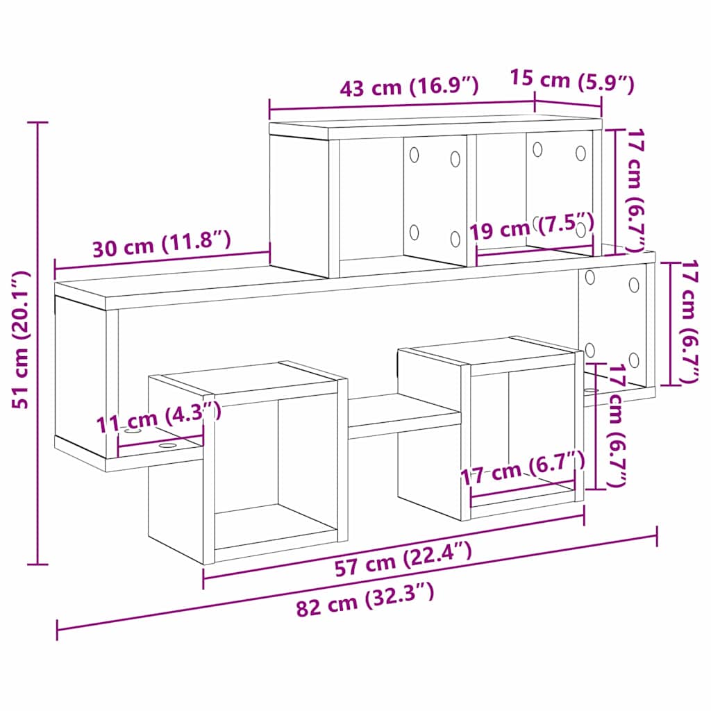 vidaXL Wall Shelf Wall-Mounted Artisan oak 82 x 15 x 51 cm