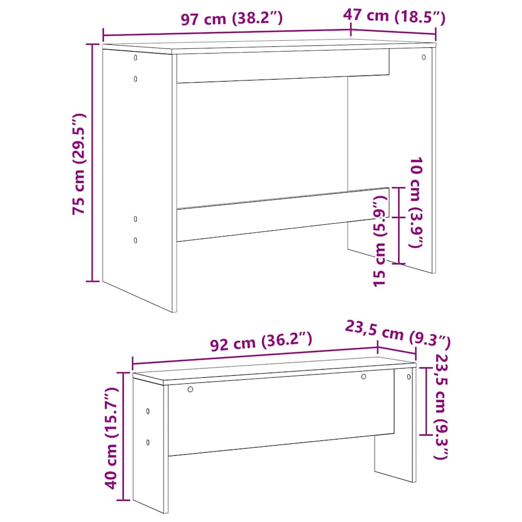 vidaXL Dining Set 2 pcs Black oak Engineered Wood