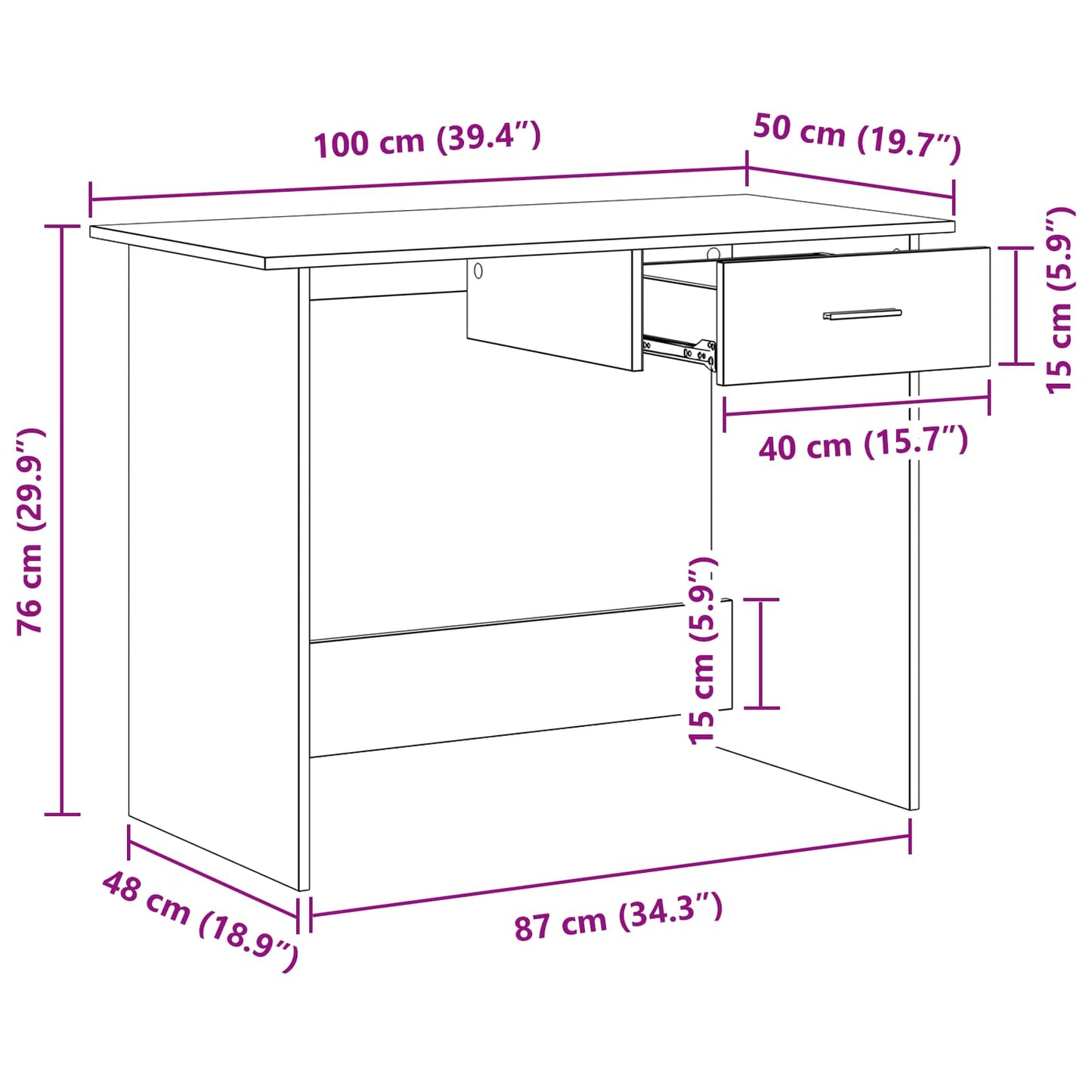 vidaXL Desk with Drawer Old Wood 100 x 50 x 76 cm Engineered Wood