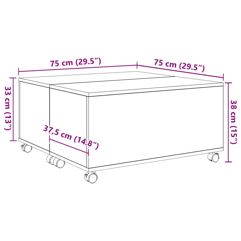 vidaXL Coffee Table Black Oak 75 x 75 x 38 cm Engineered Wood