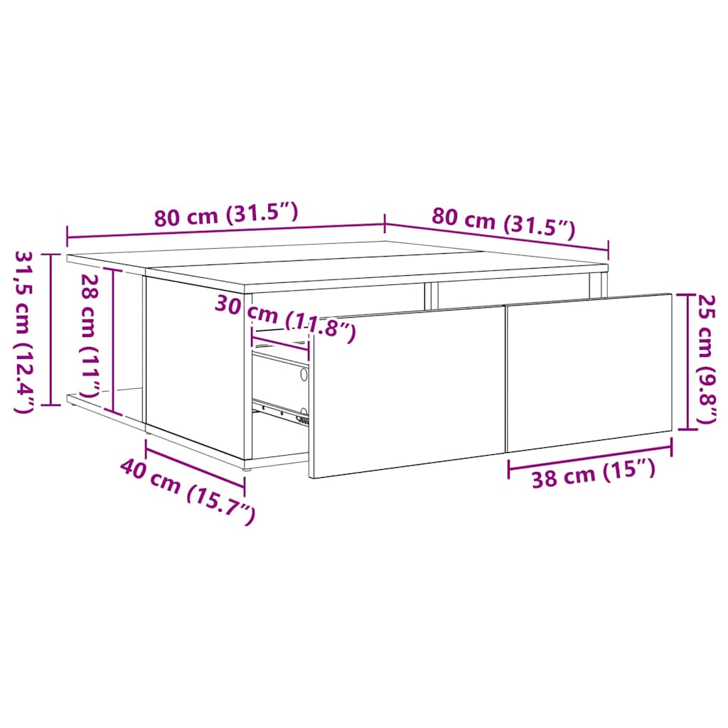 vidaXL Coffee Table Black oak 80 x 80 x 31 cm Engineered wood