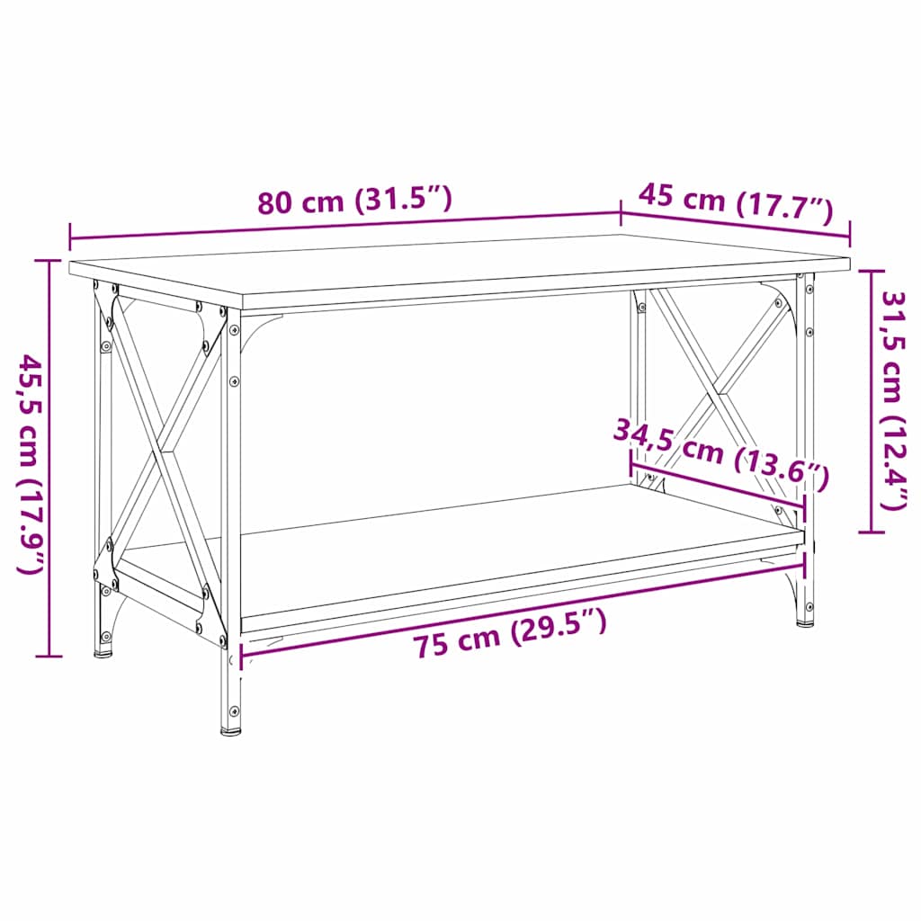 vidaXL Coffee Table Black oak 80 x 45 x 45.5 cm Engineered Wood