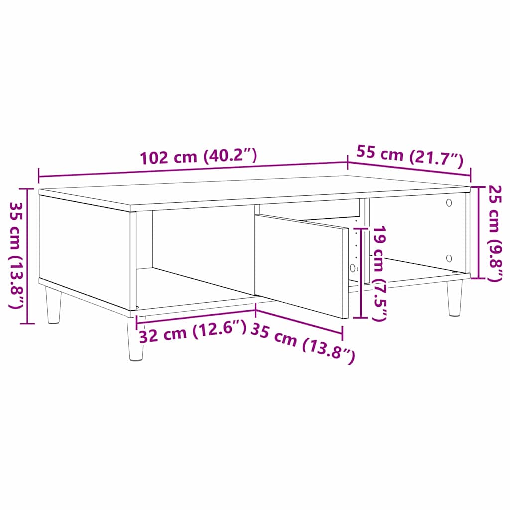 vidaXL Coffee Table Concrete Grey 102 x 55 x 35 cm Engineered Wood