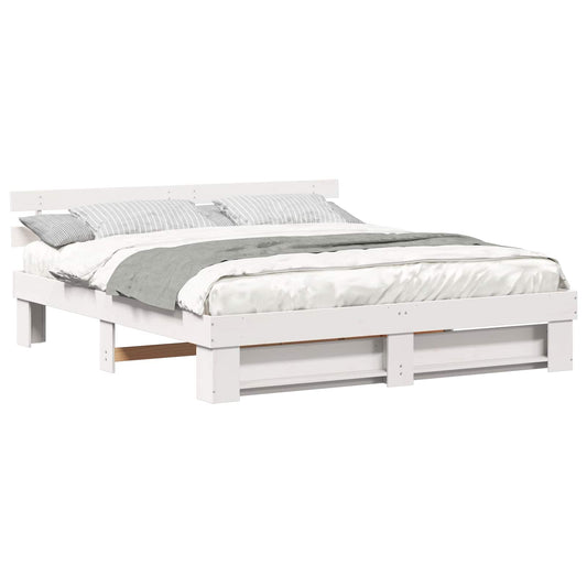 vidaXL Bed Frame with Headboard White 200 x 200 cm Solid Pine Wood
