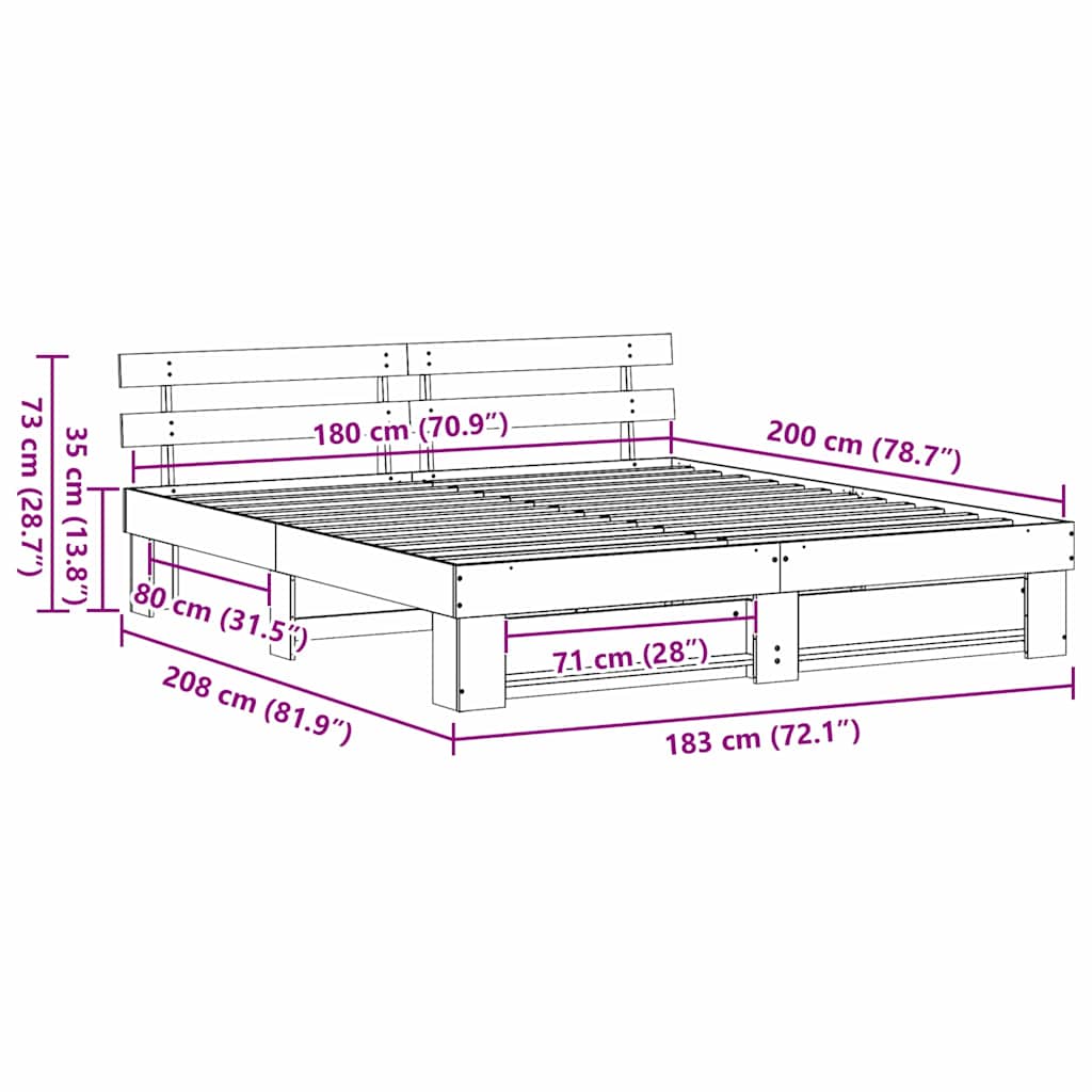 vidaXL Bed Frame with Headboard White 180 x 200 cm Solid Pine Wood