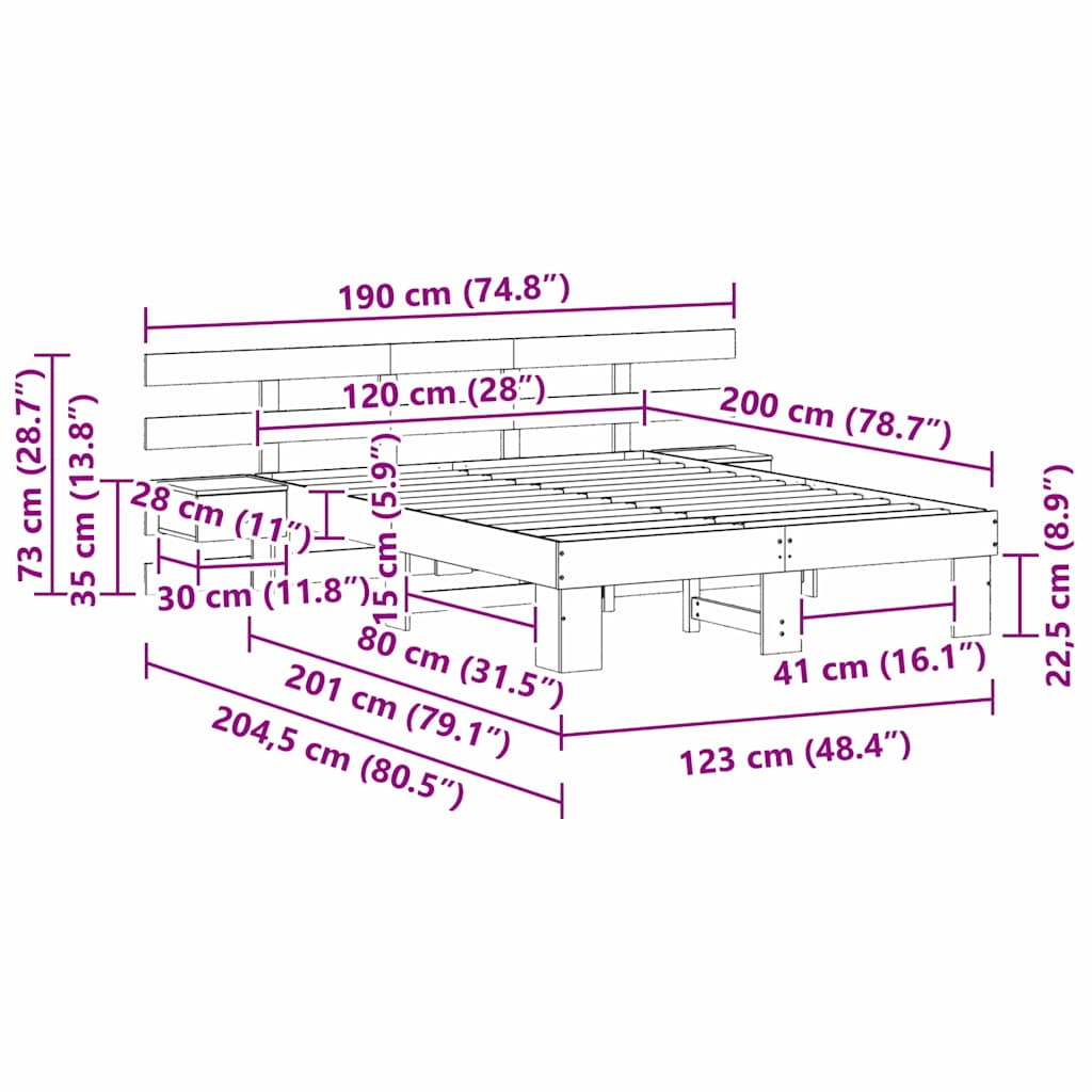 vidaXL Bed Frame with Headboard Brown 120 x 200 cm Solid Pine Wood