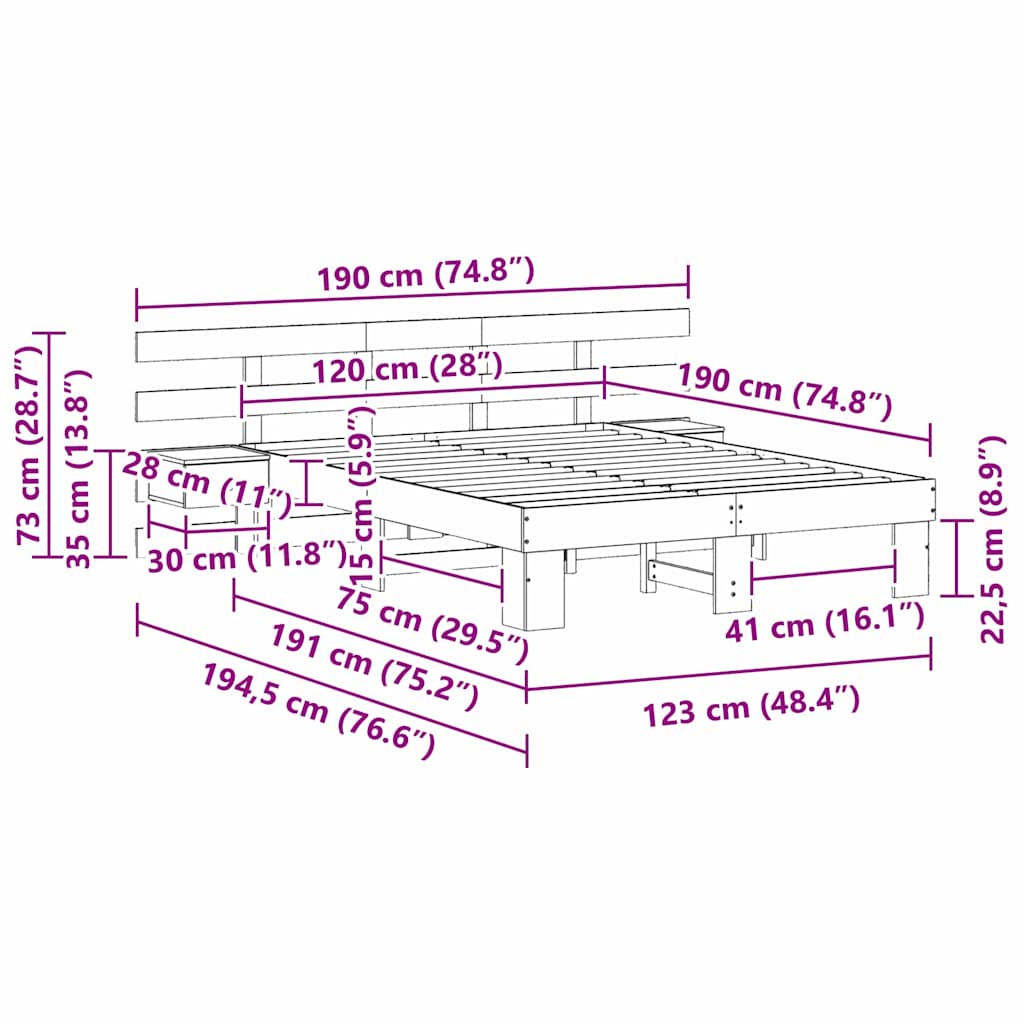 vidaXL Bed Frame with Headboard White 120 x 190 cm Solid Pine Wood