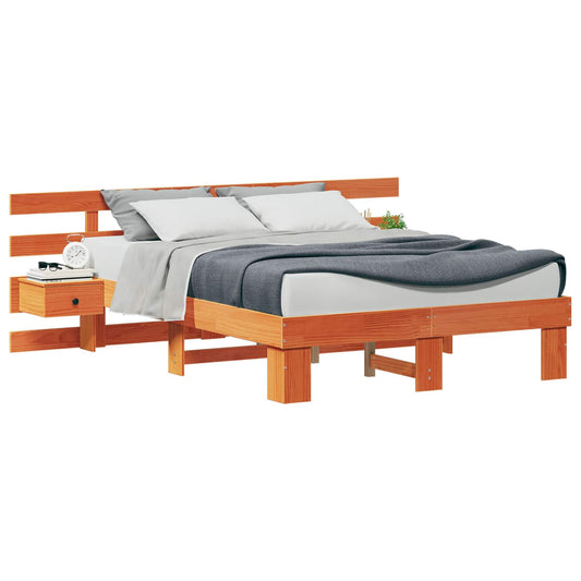 vidaXL Bed Frame with Headboard Brown 120 x 190 cm Solid Pine Wood