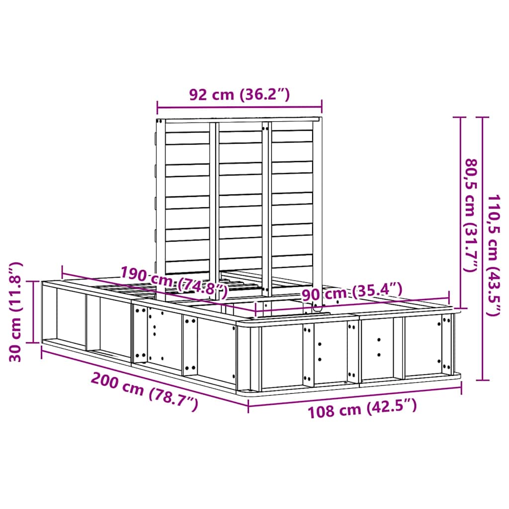 vidaXL Height Adjustable with Storage Manual Brown 90 x 190 cm Wood