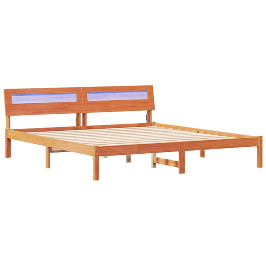 vidaXL Bed Frame with Headboard Brown 200 x 200 cm Solid Pine Wood