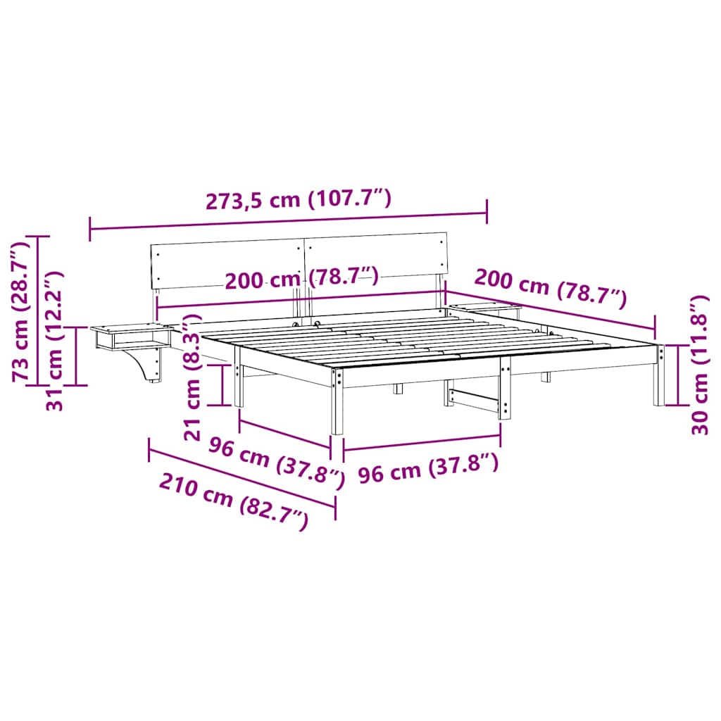 vidaXL Bed Frame with Headboard Wax Brown 200 x 200 cm Solid Pine Wood