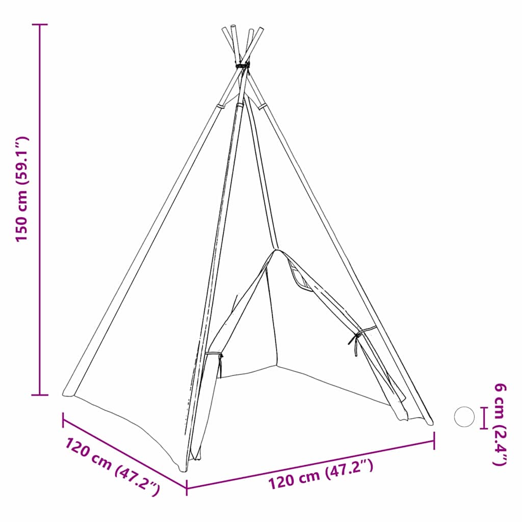 vidaXL Teepee Tent White 120 x 120 x 150 cm Fabric and Plastic