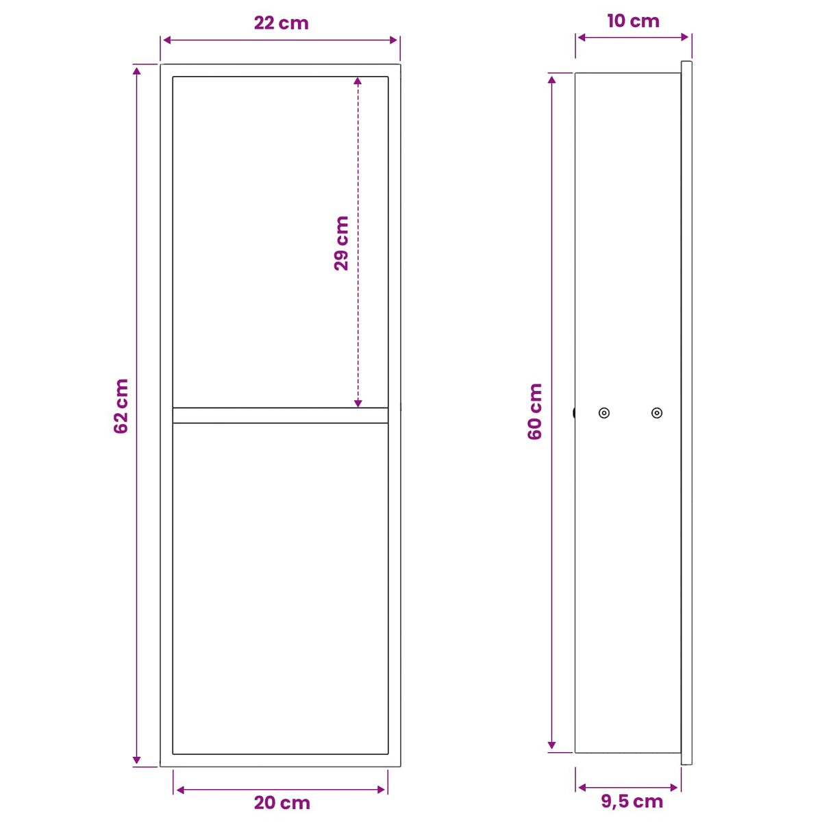 vidaXL Shower Niche Black 60 x 20 x 9.5 cm Stainless Steel