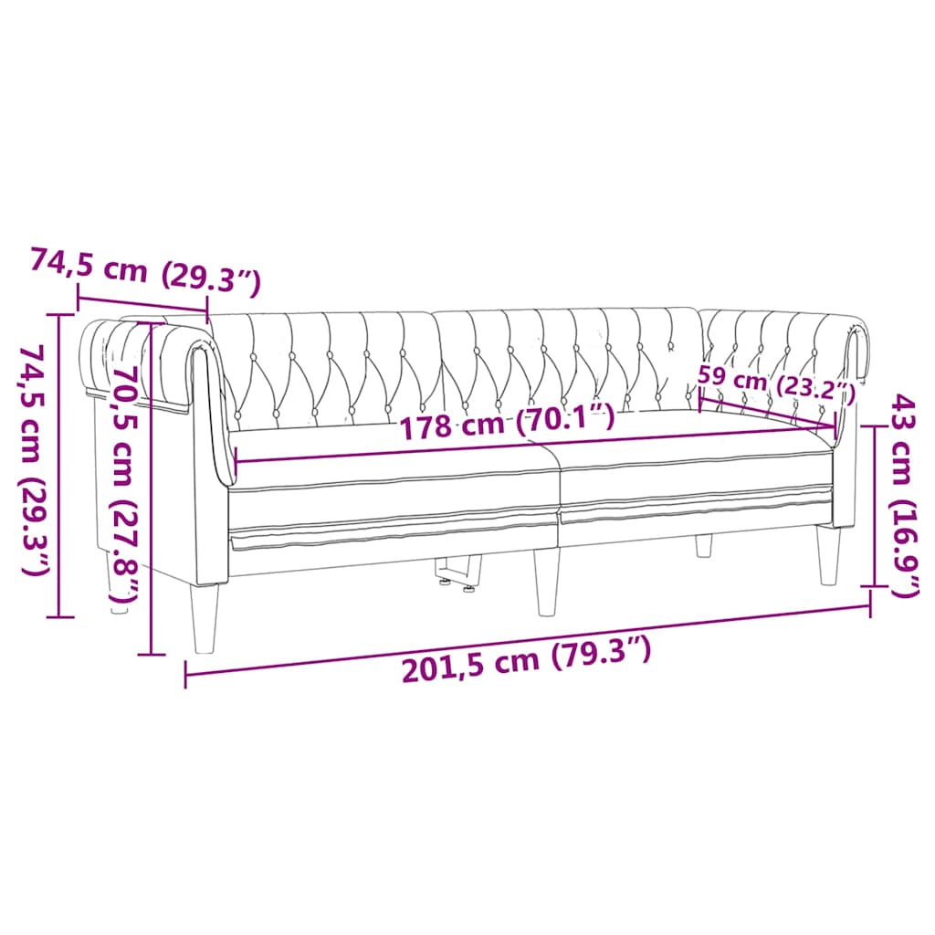 vidaXL Sofa Light Grey 201.5 x 74.5 x 74.5 cm Polyester