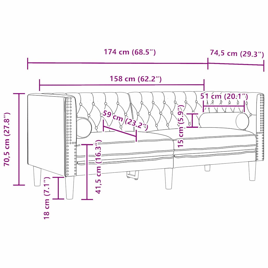vidaXL Sofa Light Grey 174 x 74.5 x 70.5 cm Velvet