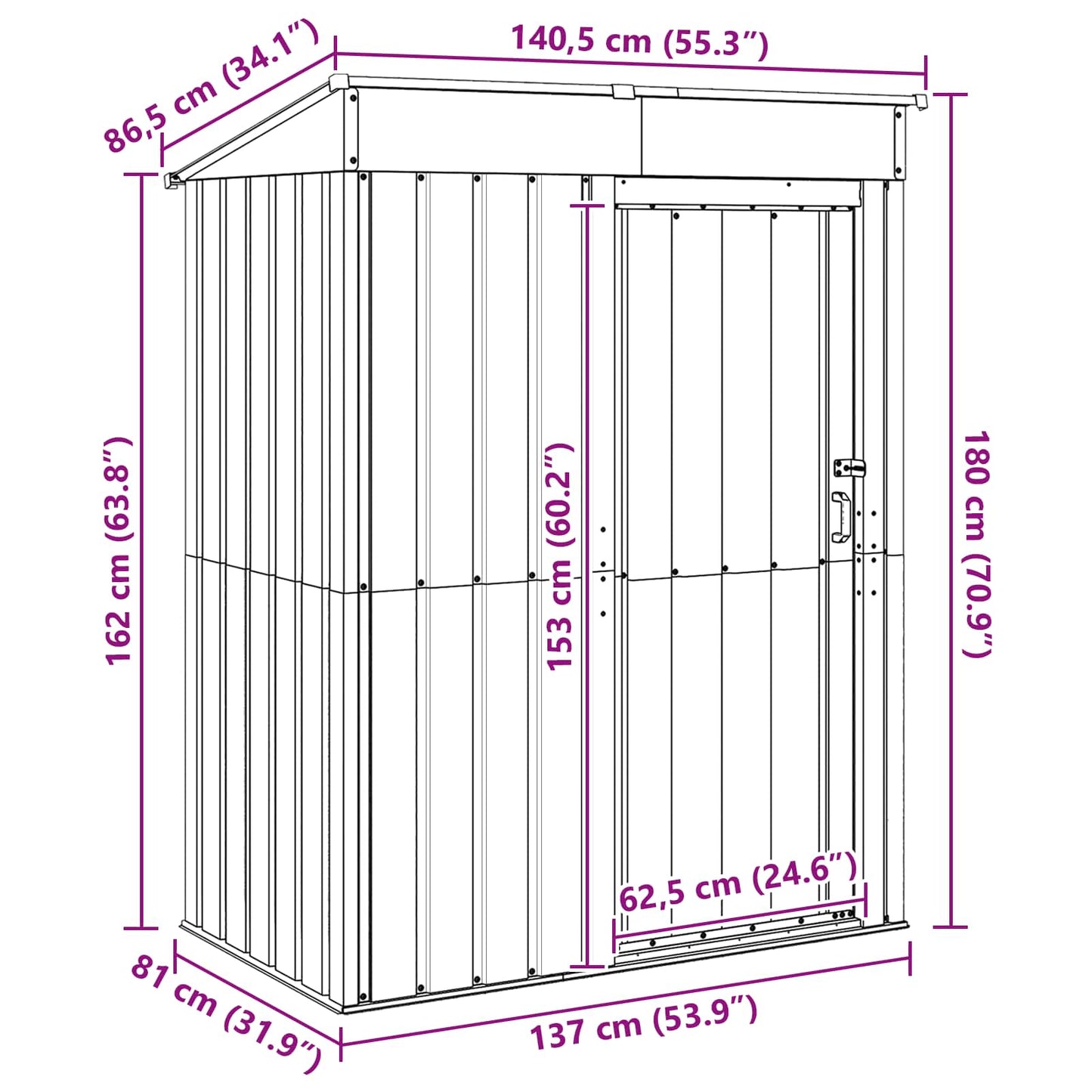 vidaXL Garden Sheds Anthracite 137 x 81 x 180 cm Metal