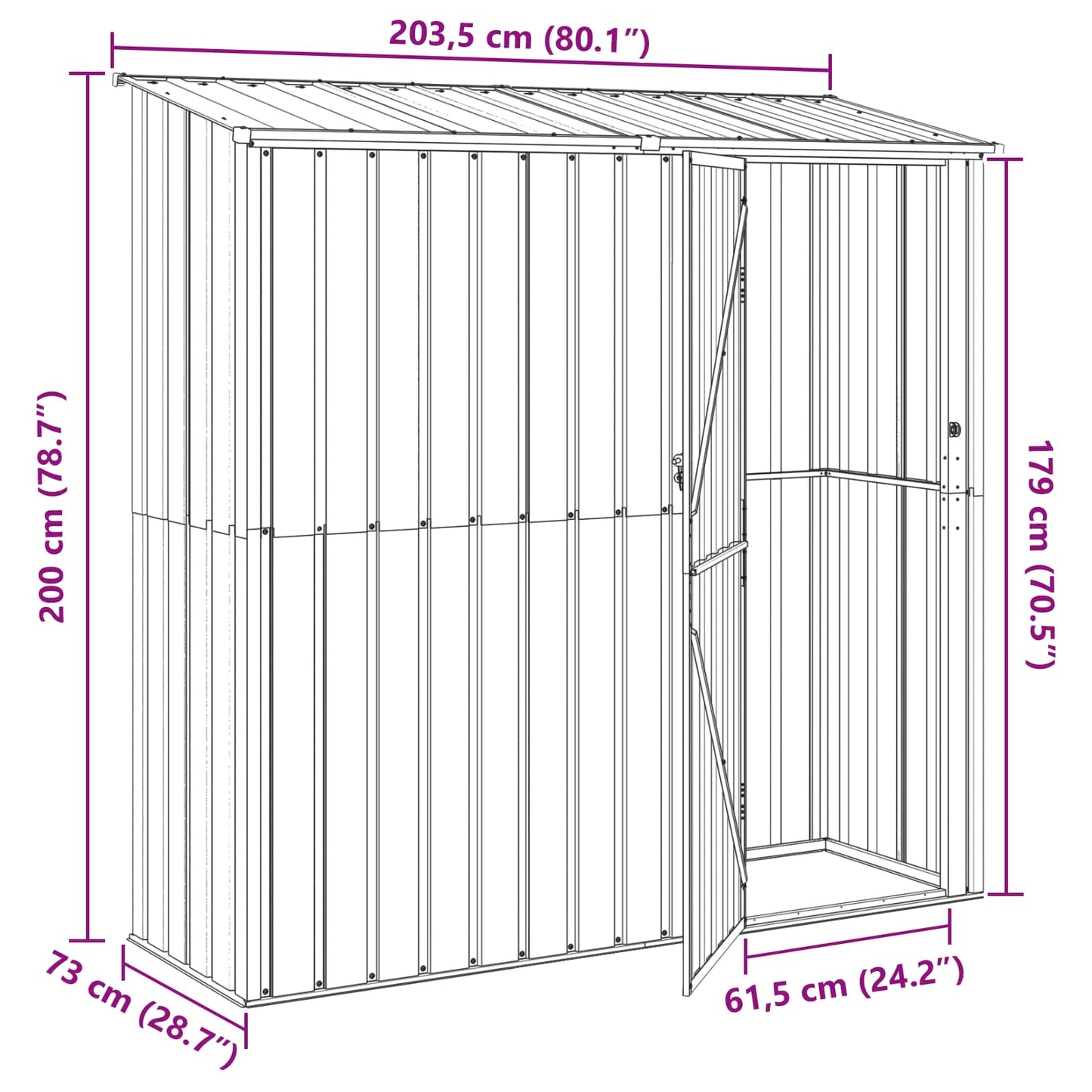vidaXL Garden Sheds Anthracite 203.5 x 73 x 200 cm Metal