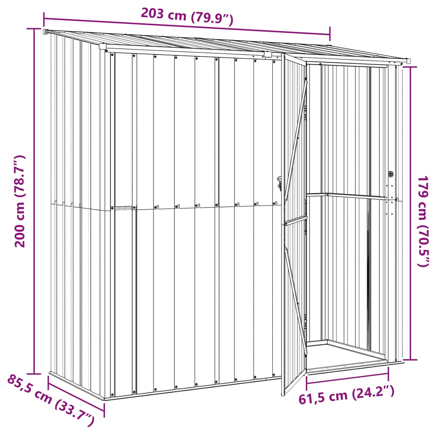 vidaXL Garden Sheds Brown 203 x 85.5 x 200 cm Metal