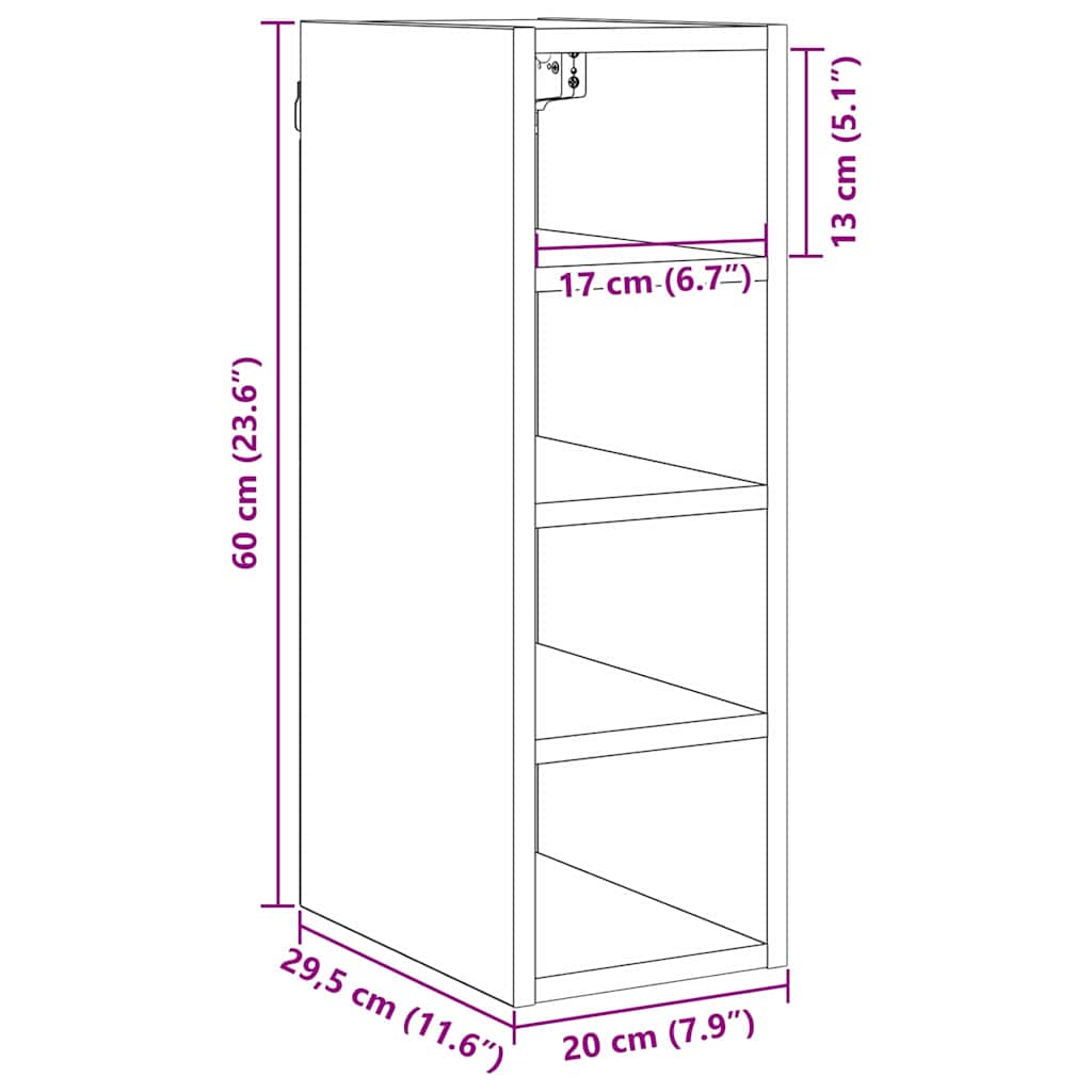 vidaXL Hanging Cabinet Black oak 20 x 29.5 x 60 cm Engineered Wood