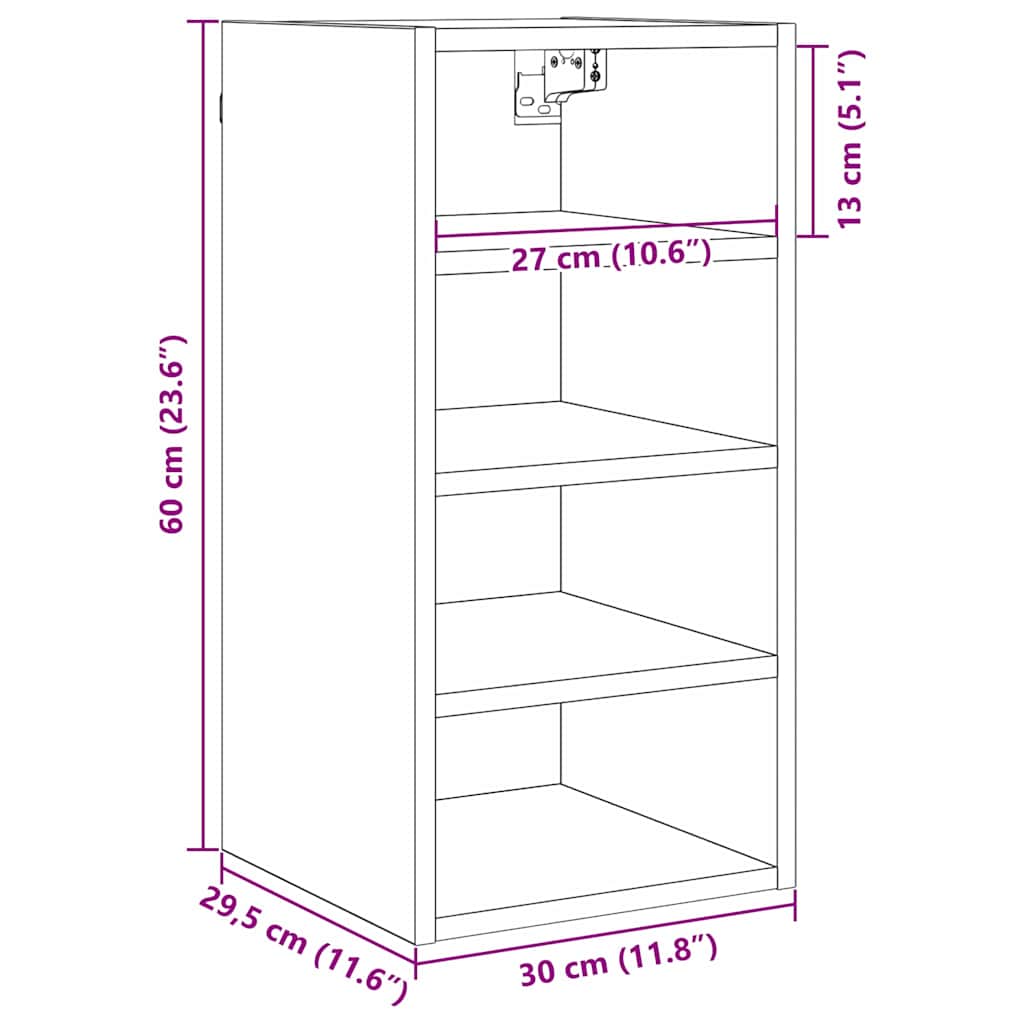 vidaXL Hanging Cabinet Black oak 30 x 29.5 x 60 cm Engineered Wood