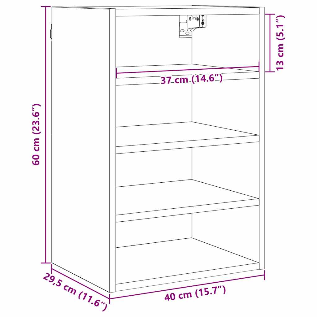 vidaXL Hanging Cabinet Black oak 40 x 29.5 x 60 cm Engineered Wood
