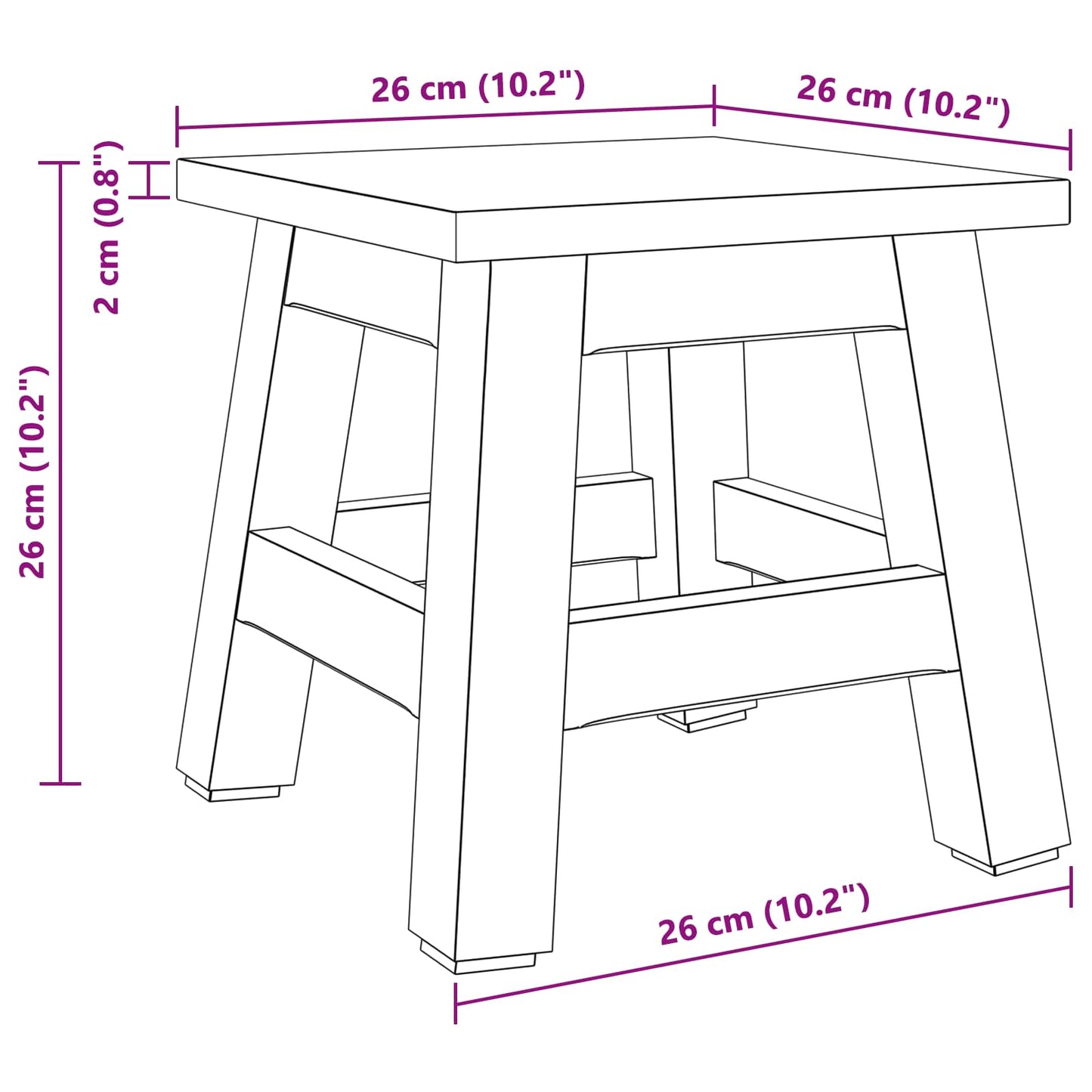 vidaXL Stool Natural 26 x 26 x 26 cm Mahogany Wood