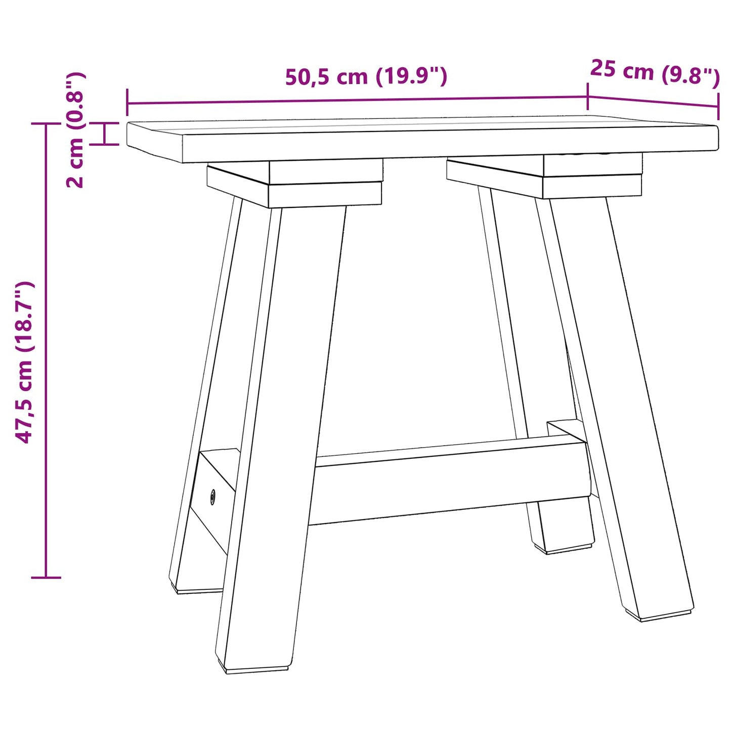 vidaXL Bench Natural 50.5 x 25 x 47.5 cm Solid Mahogany wood