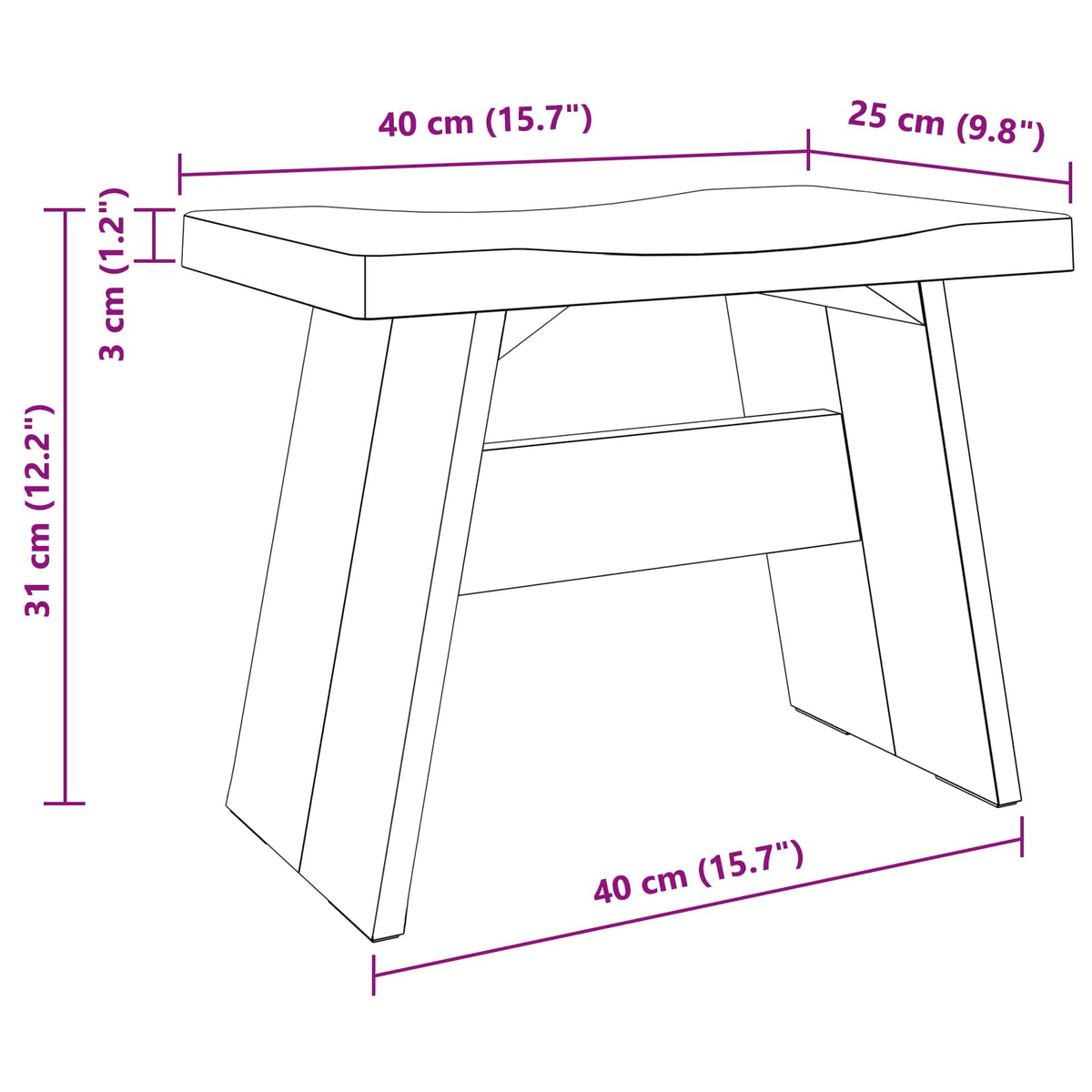 vidaXL Stool Natural 40 x 25 x 31 cm Mahogany Wood