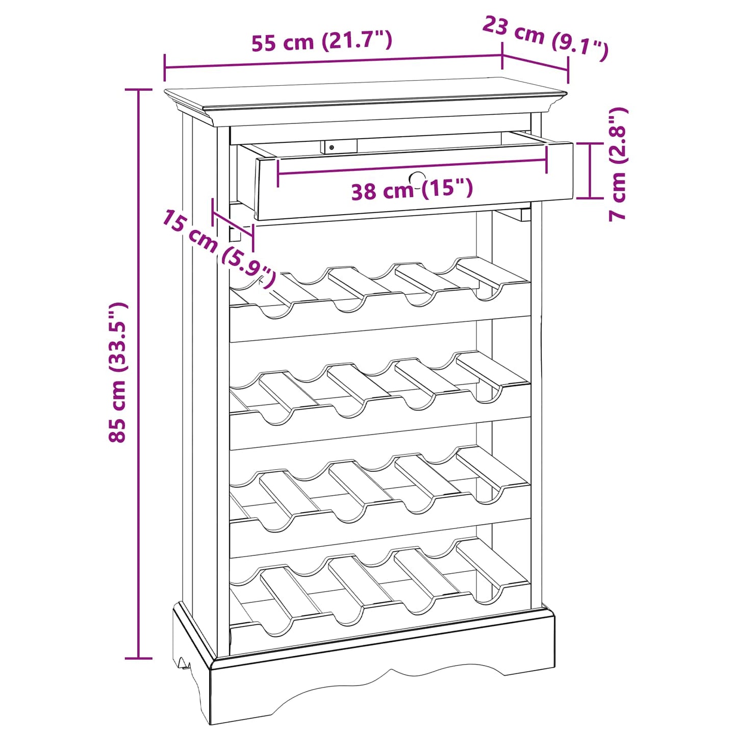 vidaXL Wine Rack 55 x 23 x 85 cm Solid Mahogany Wood