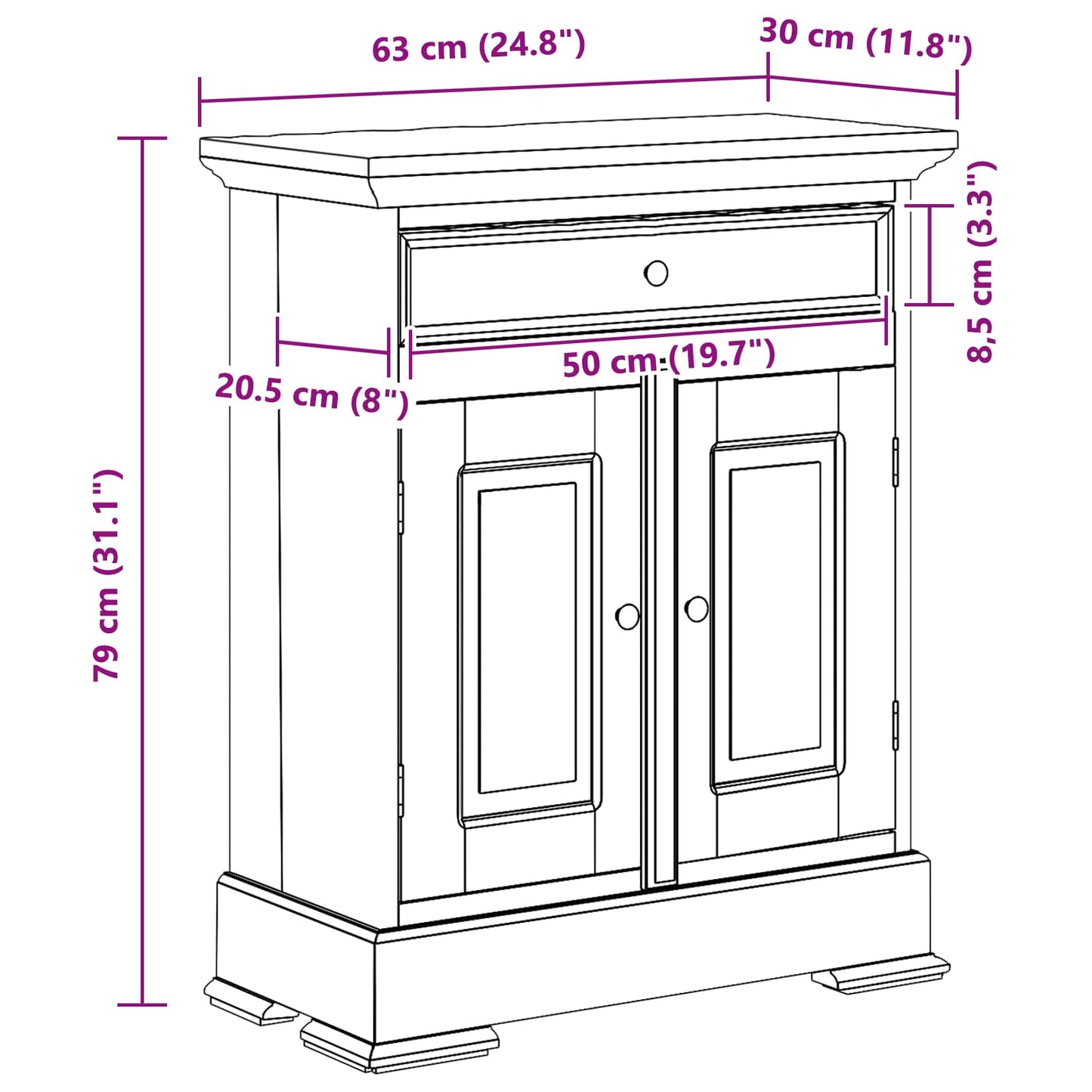 vidaXL Storage Cabinet 63 x 30 x 79 cm Solid Mahogany Wood