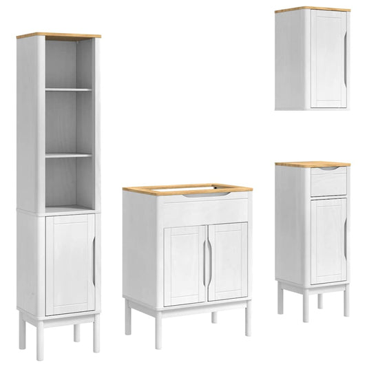 vidaXL Bathroom Furniture Set FLORO 4 pcs White Solid Pine Wood