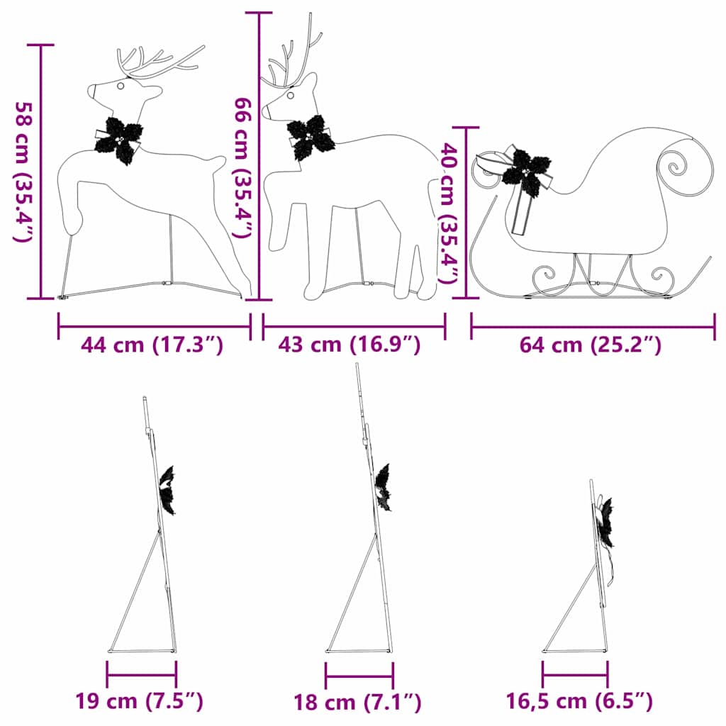 vidaXL LED Reindeers 3 pcs Warm White Fabric