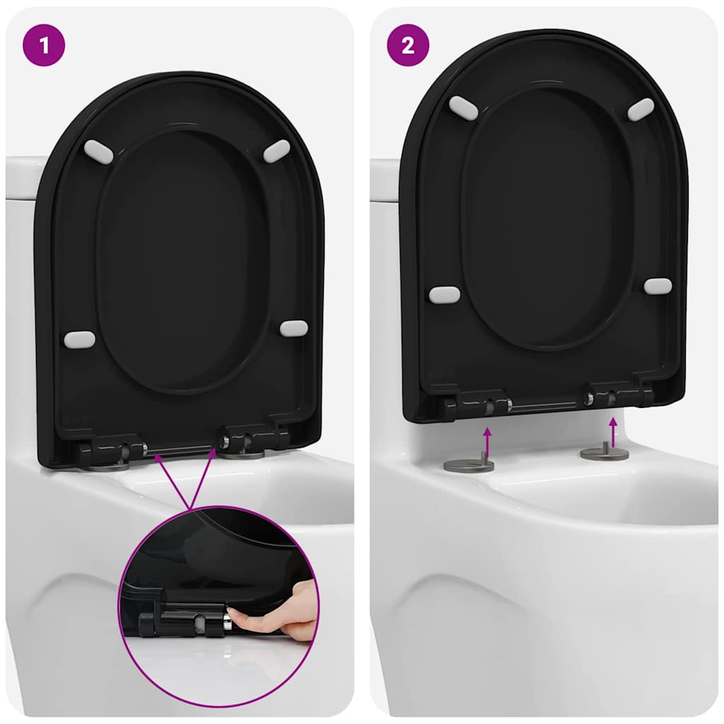 vidaXL Toilet suitable for Seat Black 48 x 36.5 x 4.5 cm Polypropylene