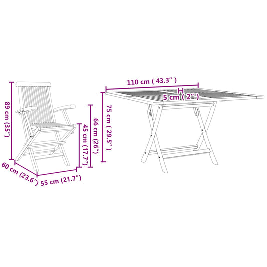 vidaXL Garden Dining Set Folding Brown Soild Teak Wood