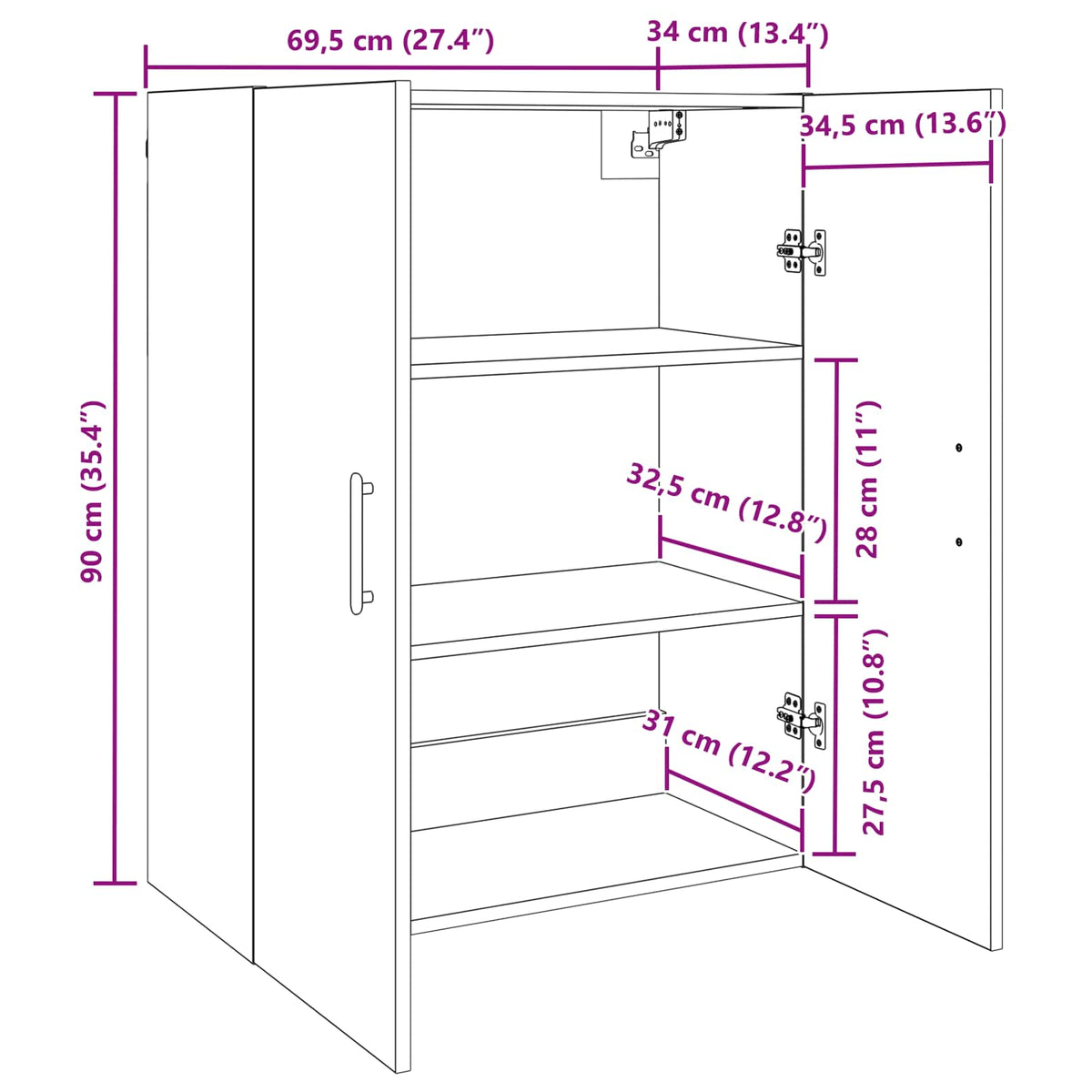 vidaXL Wall Cabinet Old Wood 69.5 x 34 x 90 cm Engineered Wood