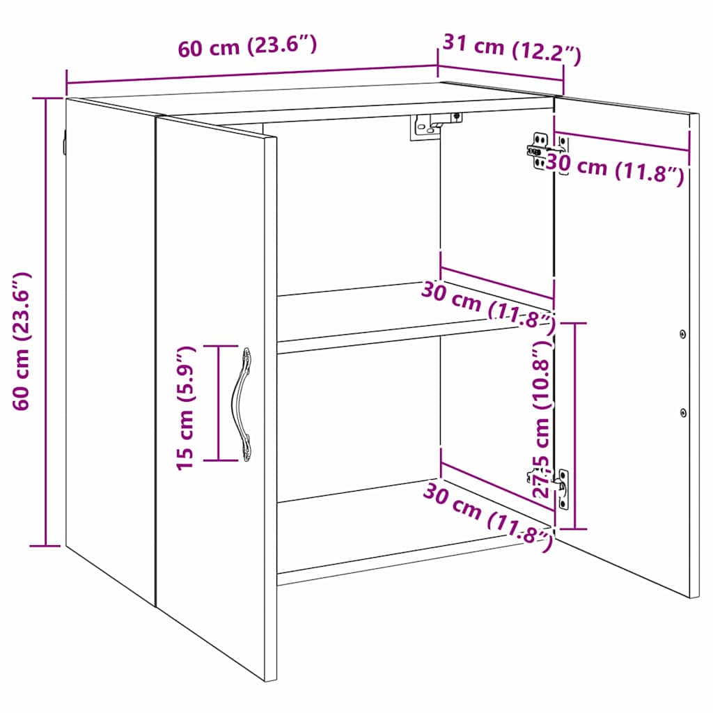 vidaXL Wall-Mounted Cabinet Old Wood 60 x 31 x 60 cm Engineered Wood