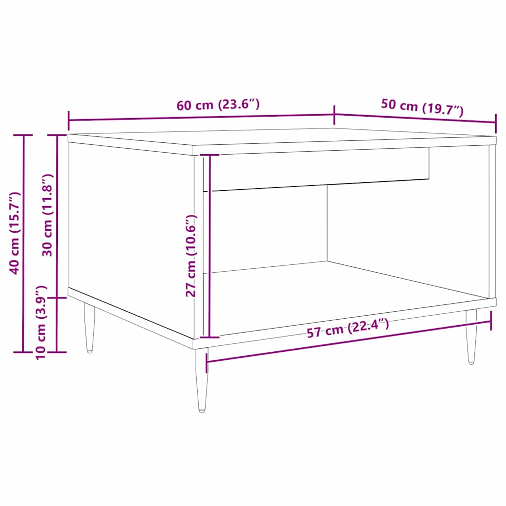 vidaXL Coffee Table Old wood 60 x 50 x 40 cm Engineered wood